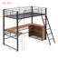 Lit mezzanine simple en métal avec 3 couches de tablettes et bureau en L, noir-392625365-392625362