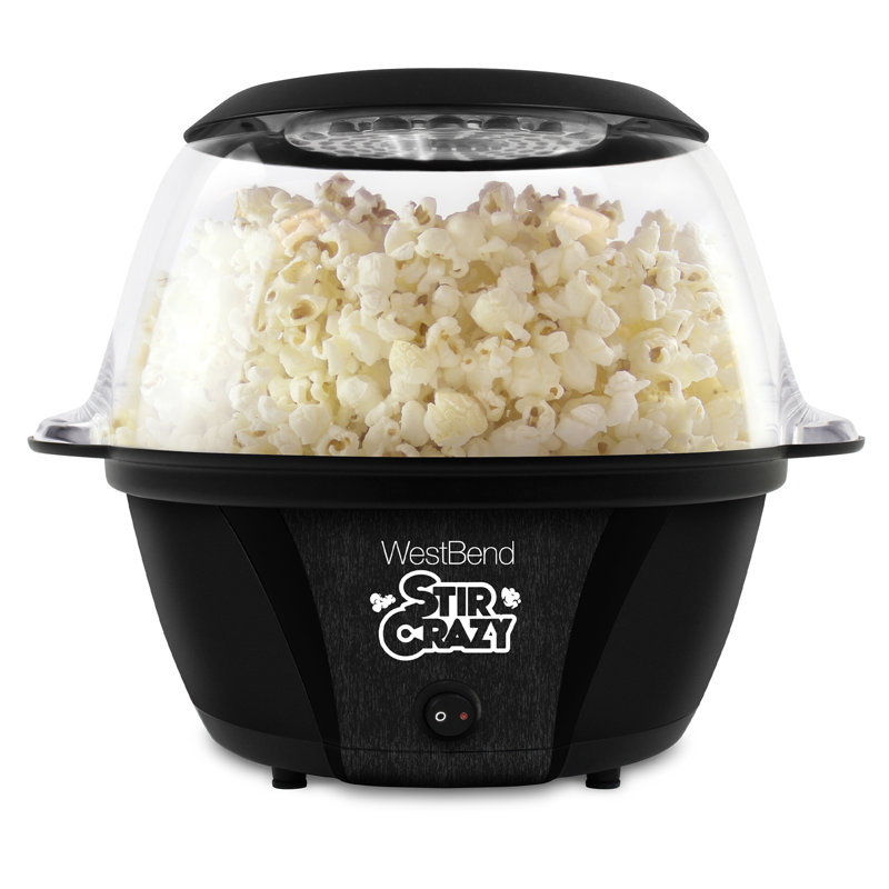 West Bend Stir Crazy Stirring Oil Popcorn Machine, 6 Qt. Capacity, Black