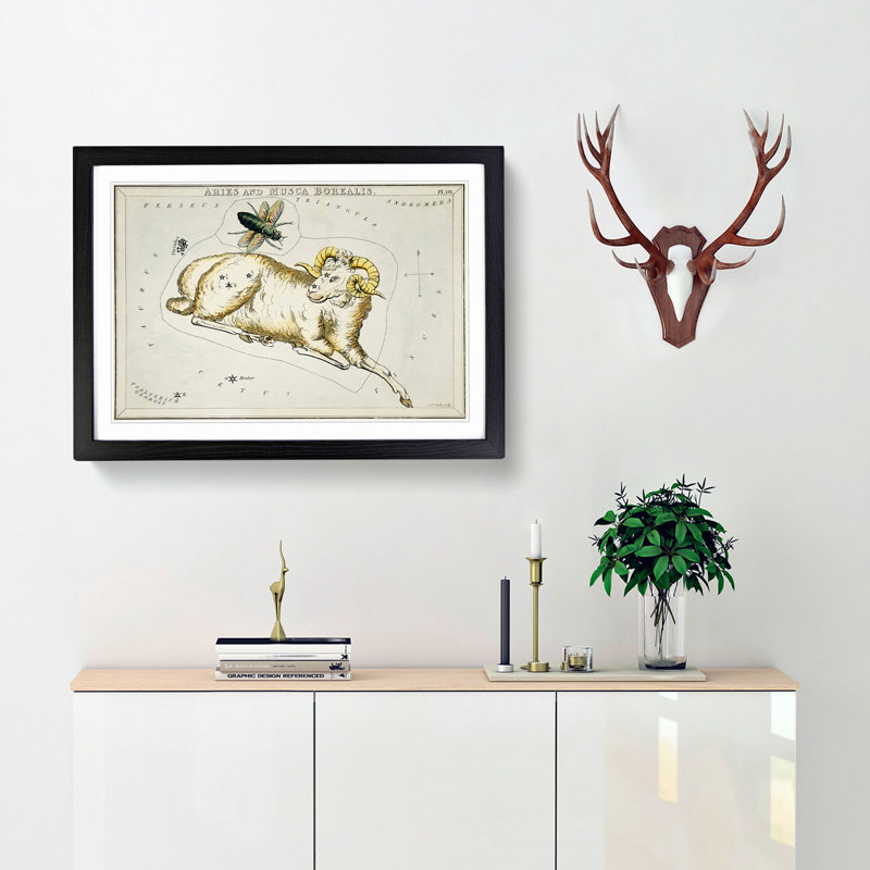 Astronomical Zodiac Chart Of The Aries - Single Picture Frame Painting, 33cm H x 45cm W x 2cm D, Black