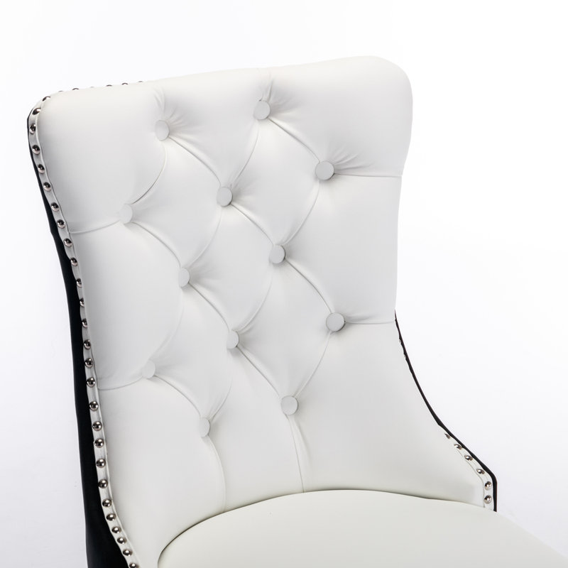 Ensemble de table de salle à manger 5 pièces 63 "avec base en U et chaises capitonnées, Noir / blanc, Blanc