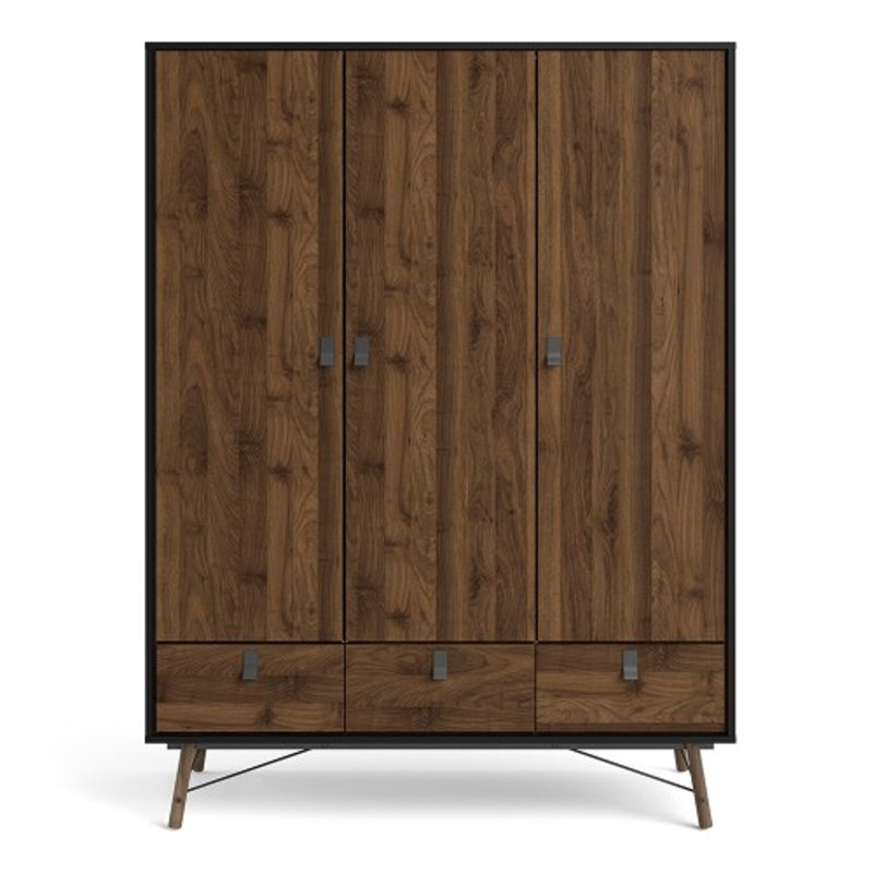 Adakras 3 Door Solid Wood Wardrobe, Matte Black