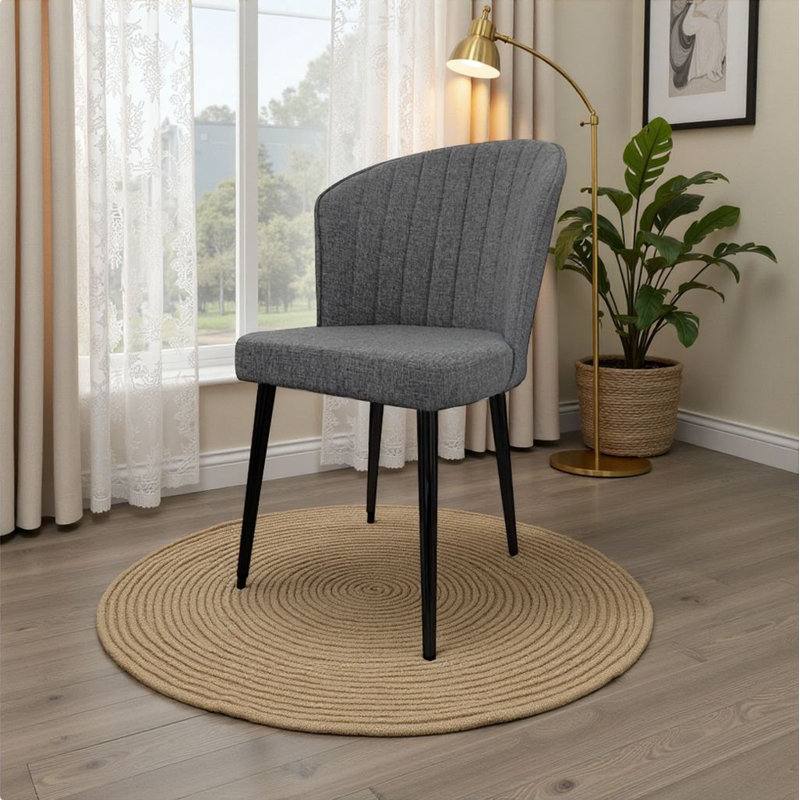 Modern Chair Set (2 Pieces), Grey & Black Tivoli Fabric, 20.5 x 33.5 x 16.5 inches | 100% MDF, Thickness: 0.7 inches | Sturdy Metal Legs, Stylish & Comfortable Seating for Living Room, Dining Room & Office