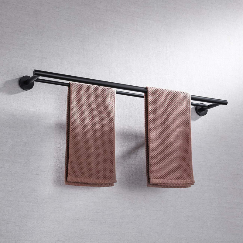 Brushed Stainless Steel Double Towel Bar, Wall Mount Bathroom Towel Rack Holder, 1.97" H x 29.53" W x 5.51" D, Matte Black
