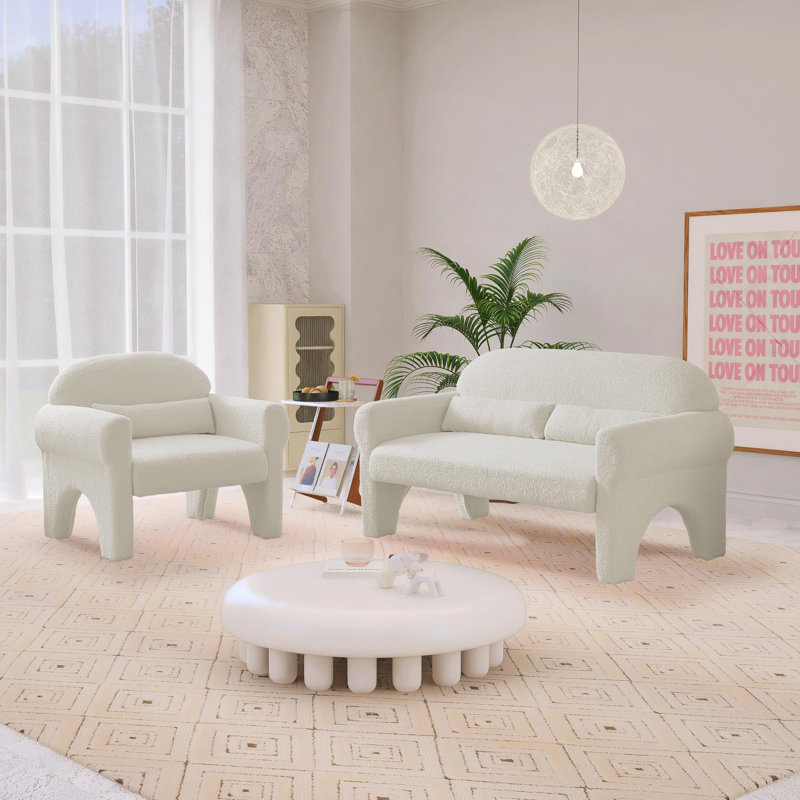 Canapé et fauteuil d'appoint 2 pièces Nisaiah, Mélange de polyester beige