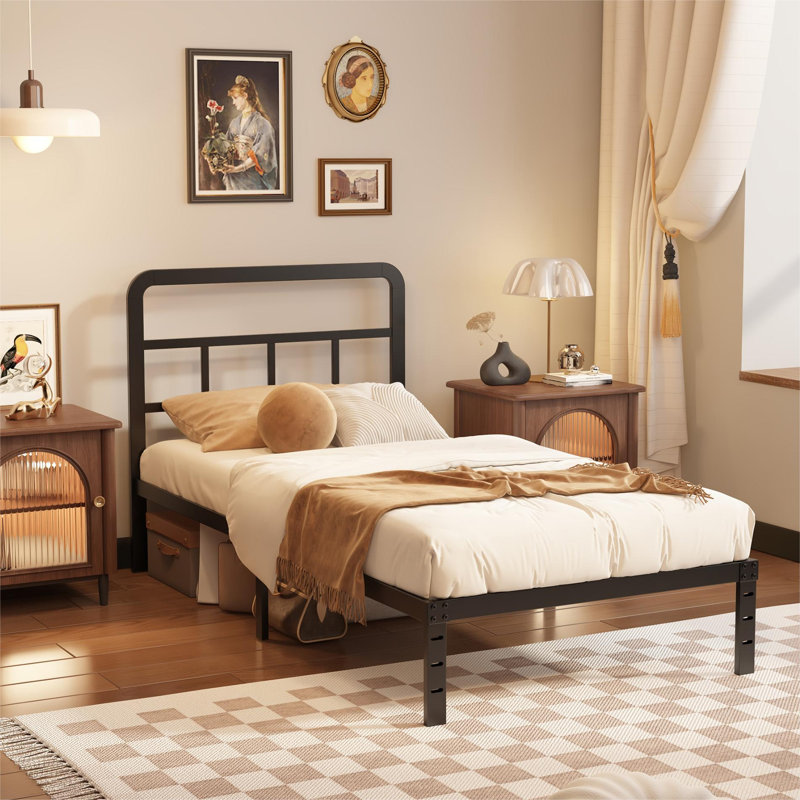 Javoronkov Metal Frame Bed with Headboard, Extra-long Twin