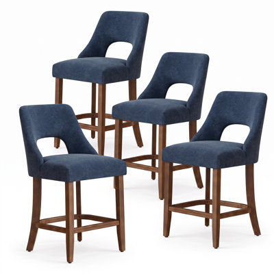 Set of 4 Upholstered Counter Height Bar Stools, Modern Fabric Bar Stools with Solid Wood Legs for Kitchen Island Dining Bar