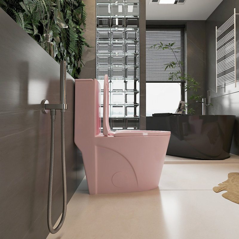 1.1/1.60 GPF Dual-Flush One Piece Toilet, Water-Saving Elongated Comfort Height Floor Mounted, Soft Close 1000 Gram Map Flushing Score Toilet, Rose
