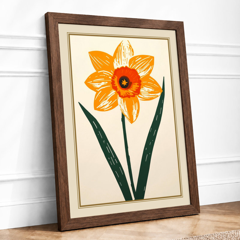 Daffodil Study Botanical - Framed Print, Walnut, A3 - 42.0 x 29.7 cm