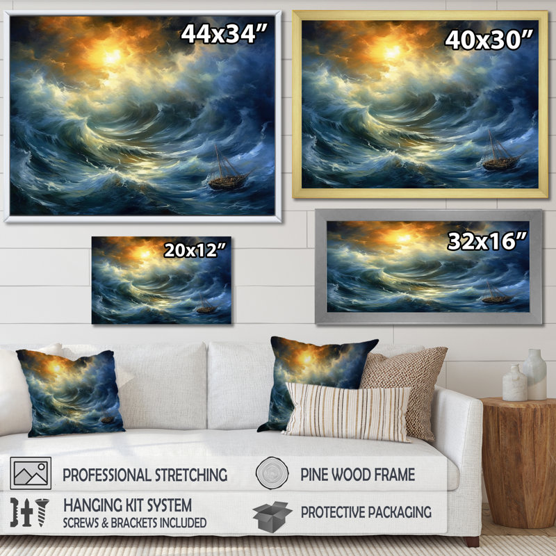 Stormy Seas I - décoration murale bord de mer, H 34 po x l 44 po x P 1,5 po, Cadre doré à une seule photo