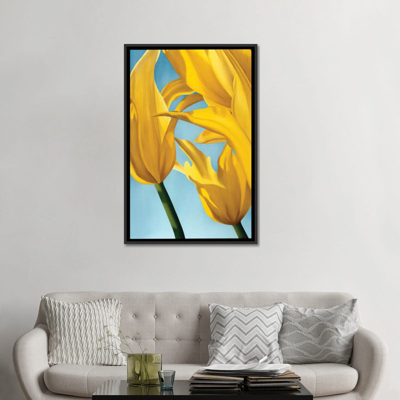 «Dancing Yellow», impression sur toile, H 26 po x l 18 po x P 1,5 po, Toile avec cadre noir, Pas de tapis