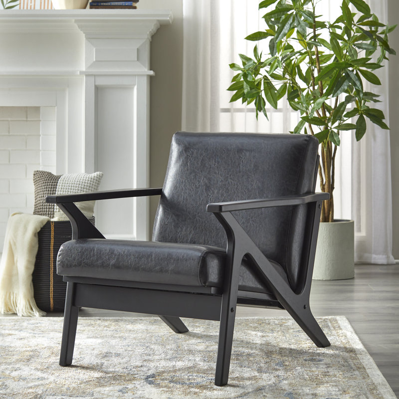 Choudhury Faux Leather Armchair, Black, Black