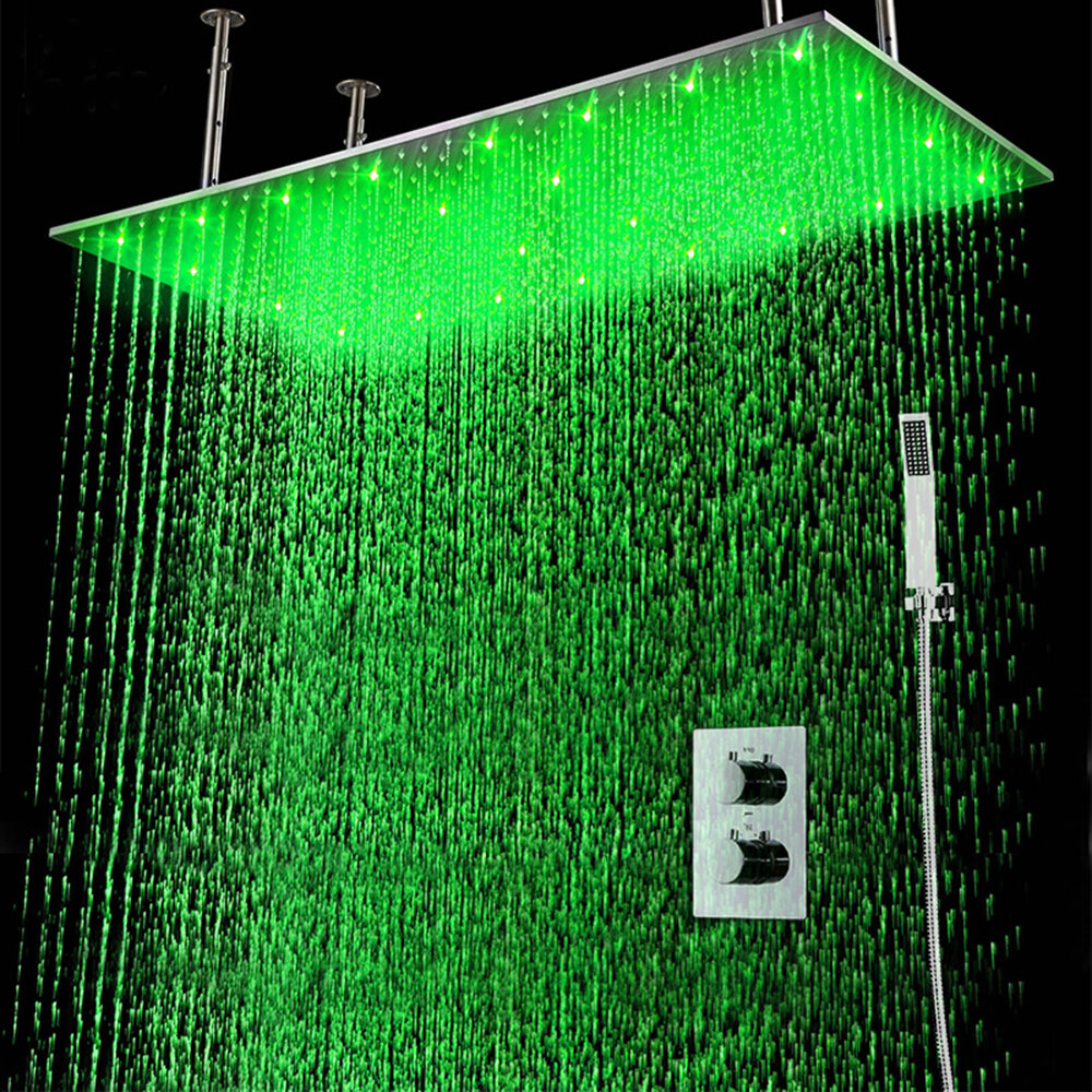 Genoa Square Thermostatic Bath Shower Set with Rainfall Shower Head & Hand  Shower