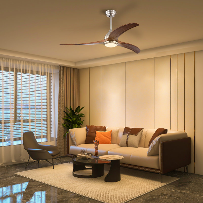 Parzy 52'' Ceiling Fan With Led Light, Remote, Quiet Reversible Motor, 6 Speeds, Satin Nickel, Walnut