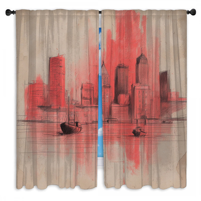 Rideaux de fenêtre Red City Skyline, 40 po x 60 po - 2 panneaux, Transparent