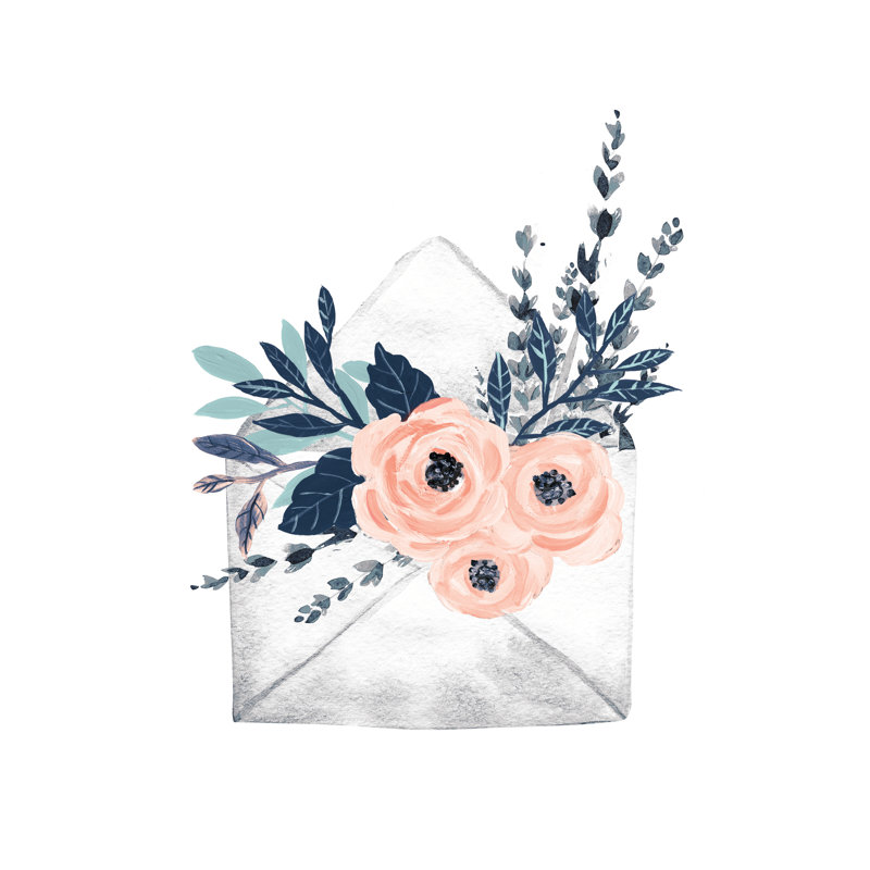 Fleurs dans une enveloppe - peinture sur toile tendue, H 18 po x l 12 po