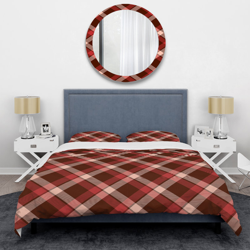 Red/Brown Microfiber 3 Piece Duvet Cover Set, King Duvet Cover + 2 King Shams