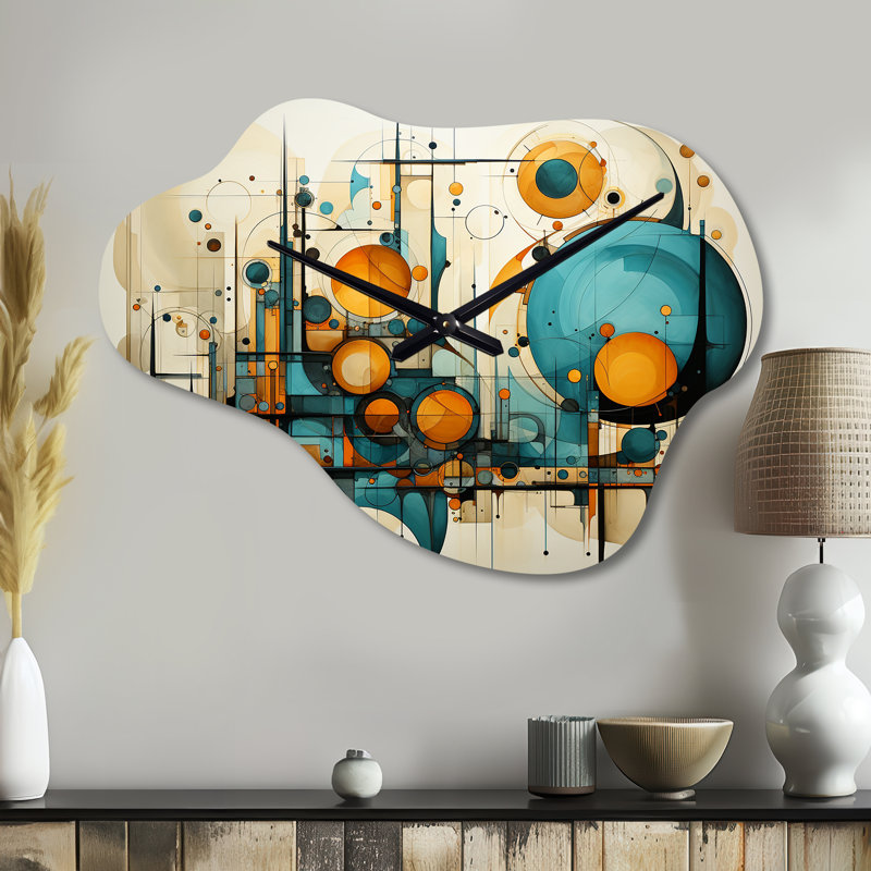Horloge murale abstraite, bleu sarcelle, collage fractal, mélodie I - fractales, Grand