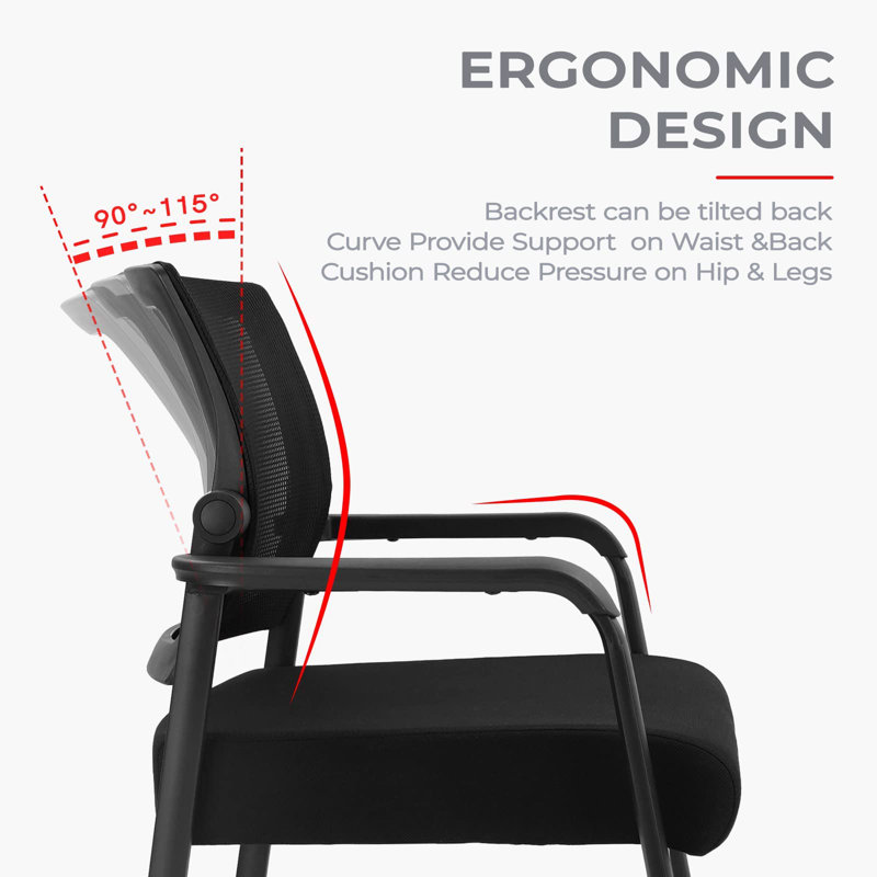 Black Mesh and Metal Stacking Office Chairs, Set of 2