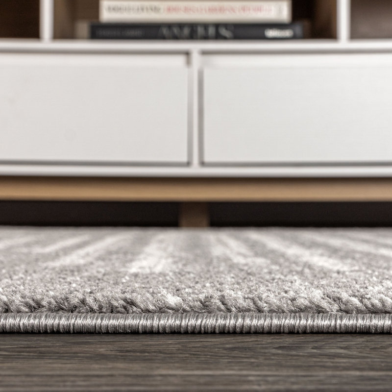 Worsham Aya Berber Stripe Geometric Gray/Cream Rug, Rectangle 7'9" x 10'