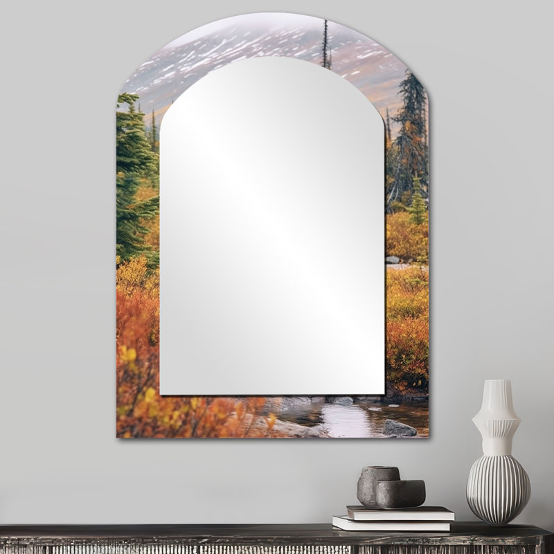 «Grizzly Bear In Alaska Scenery II», miroir mural unique en Alaska, miroir asymétrique moderne, impression sur métal