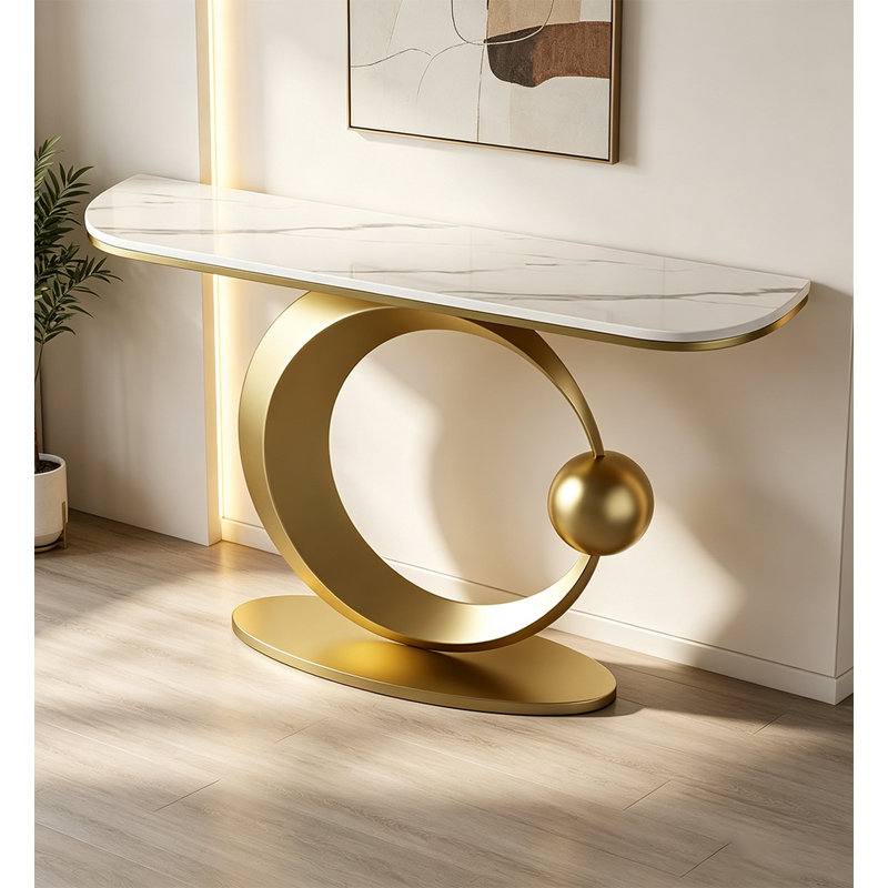 Table de salle à manger Glam, H 31,5 po x l 47,2 po x P 11,8 po, White / Gold, Gold