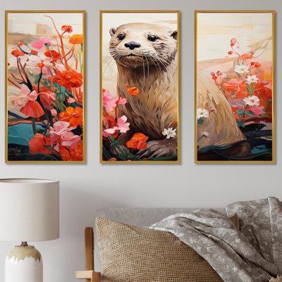Loutre ludique en fleurs florales II - loutre, art mural