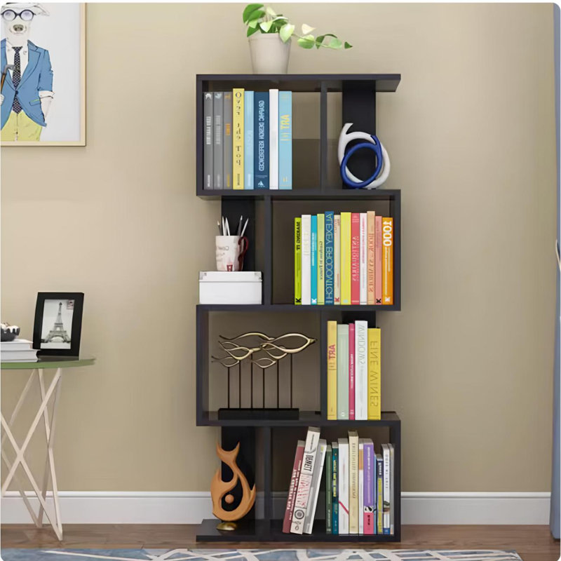 Bibliothèque polyvalente en forme de S avec tablette de rangement à 4 niveaux, idéale pour exposer et ranger votre décor