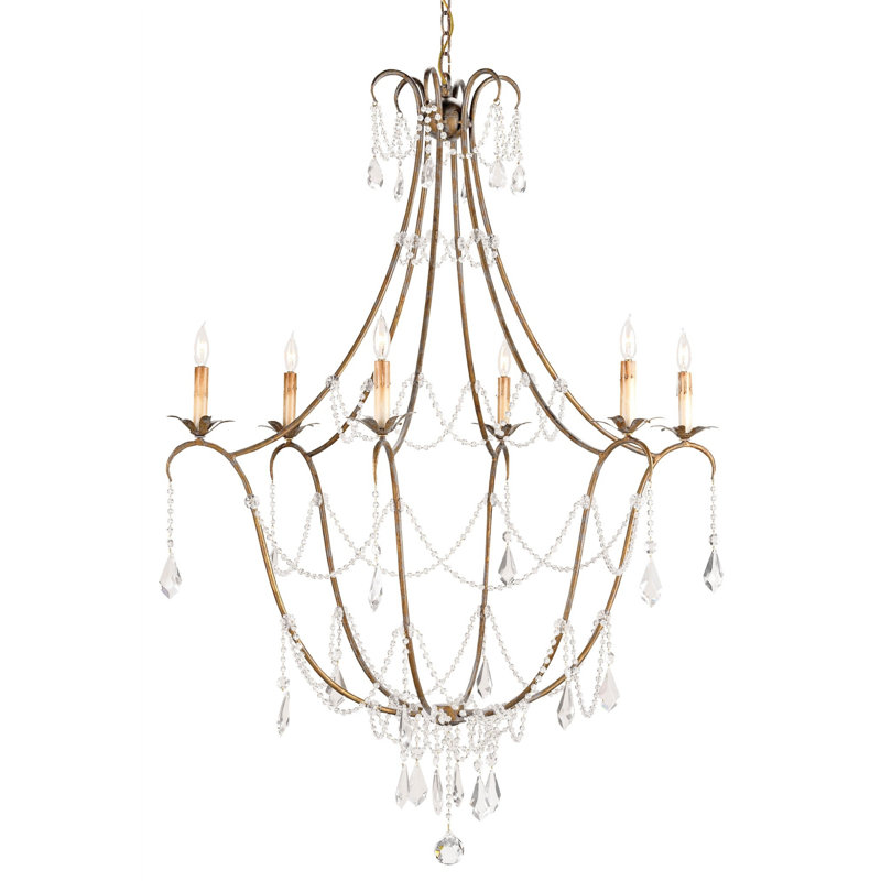 Elizabeth 6 - Light Candle Style Empire Chandelier with Crystal Accents, Rhine Gold