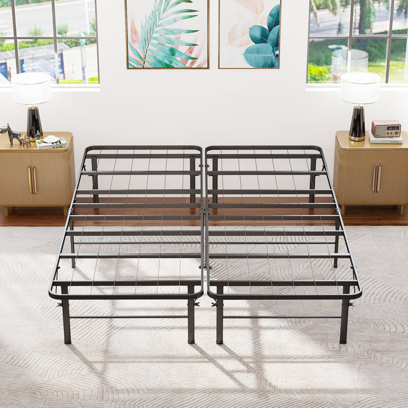 Structure de lit Base de matelas Plateforme de base de lit pliable en métal Base de matelas en lattes d'acier robuste avec support jusqu'à 1000 lb Assemblage facile et silencieux