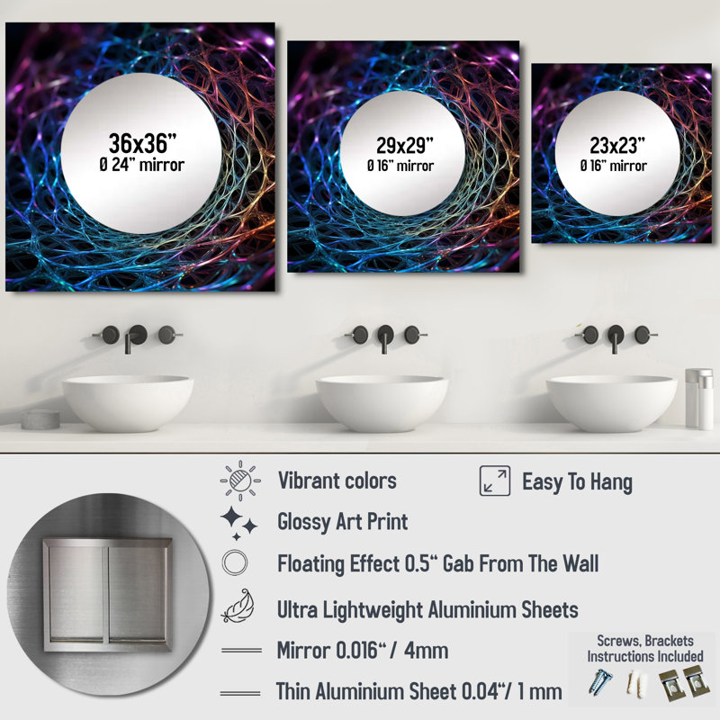 Infinity Net Space Matrix I - art mural miroir de salon Fractals, 23 po x 23 po