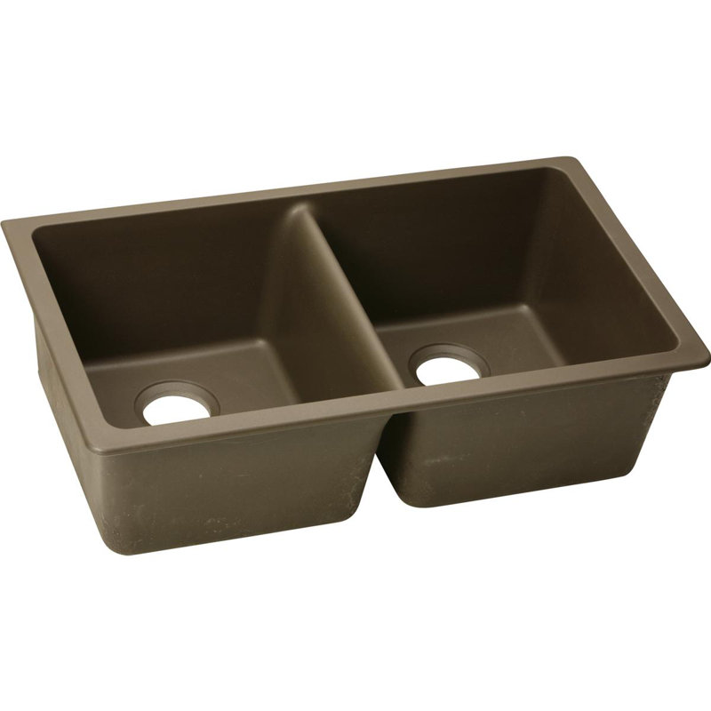 Quartz Classic 18.5" W x 33" L Double Basin Undermount Kitchen Sink, Mocha