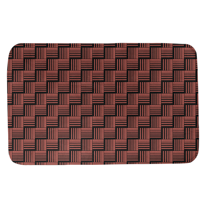 Tapis de bain géométrique antidérapant rectangulaire à rayures baskettressées, l 21 po x L 34 po, Noir/rouge