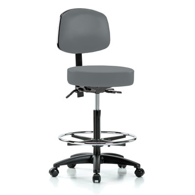 PERCH Walter Height Adjustable Doctor's Stool with Back and Foot Ring | High Bench Height 25-35"