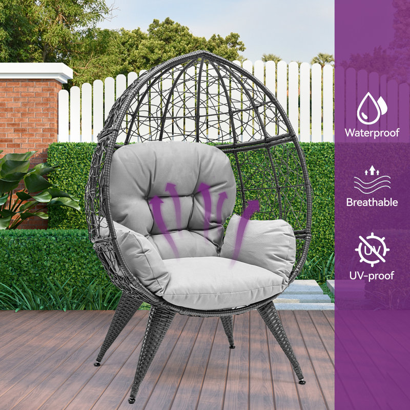 Gray Wicker Egg Chair with Cushions and Iron Frame
