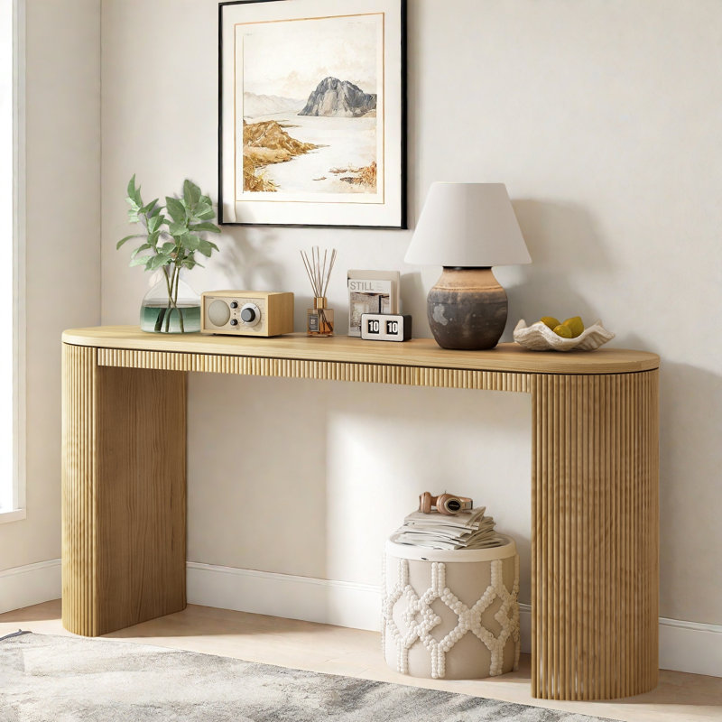 Console avec rayures verticales uniques et design incurvé , Naturel