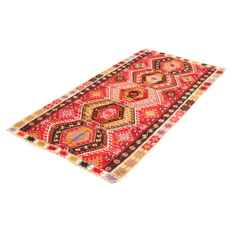Tapis décoratif en laine rouge foncé 5 pi 7 po x 11 pi 6 po one-of-a-kind Cylvia noué à la main 1980s