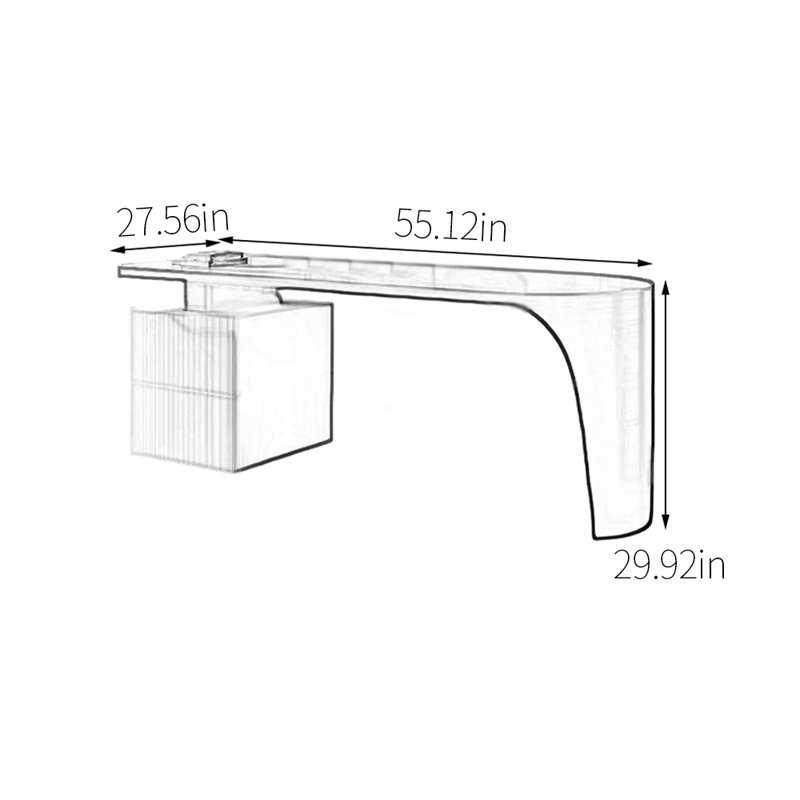 Bureau en pierre frittée légère et luxueuse, Blanc / Gris, H 29,92 po x l 55,12 po x P 27,56 po