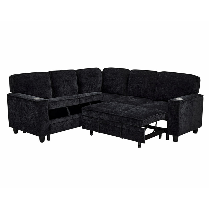 Canapé d'intérieur, canapé rembourré moelleux, canapé modulaire en L avec lit escamotable, ports USB et rangement intégré