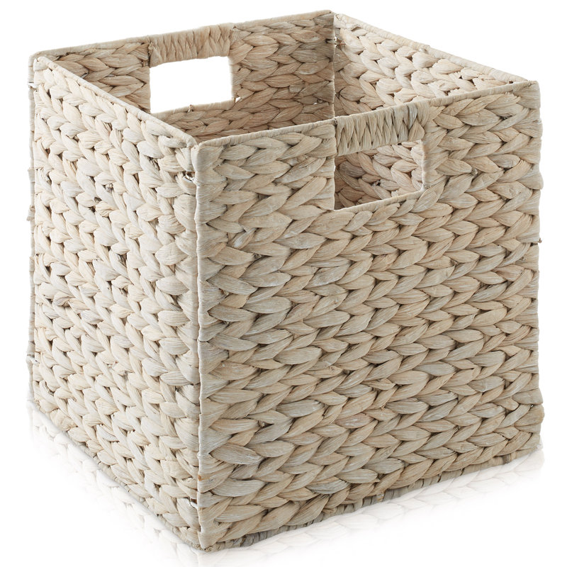 Hyacinth Storage Shelf Cubes - Whitewash Wicker Baskets - Set of 6, 12" H x 12" W x 12" D