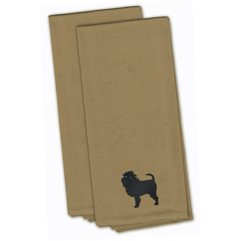 Serviette à thé de cuisine brodée affenpinscher, Brun clair, H 28 po x l 19 po x P 0,1 po