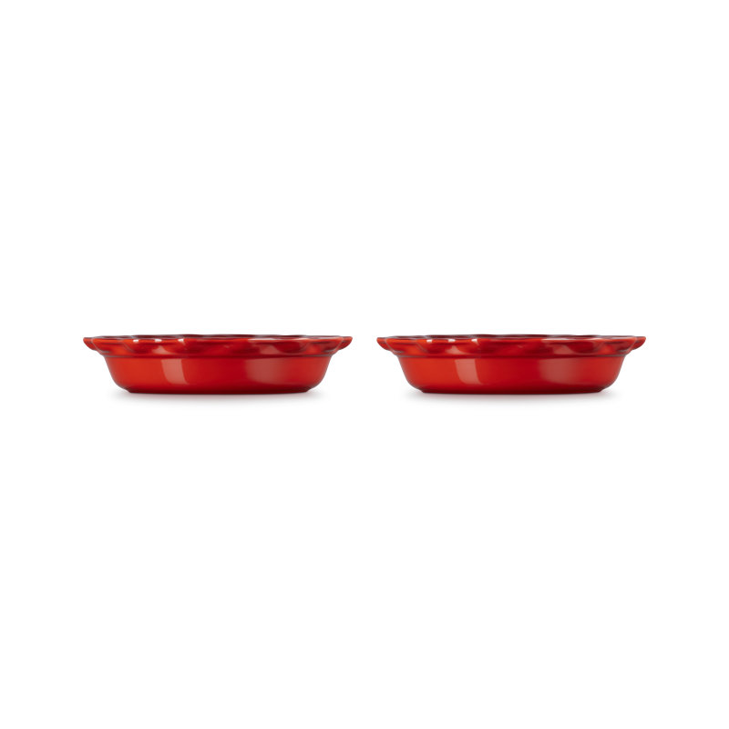 Le Creuset Stoneware Set Of 2 Heritage Fluted Pie Dish 9 In, Red
