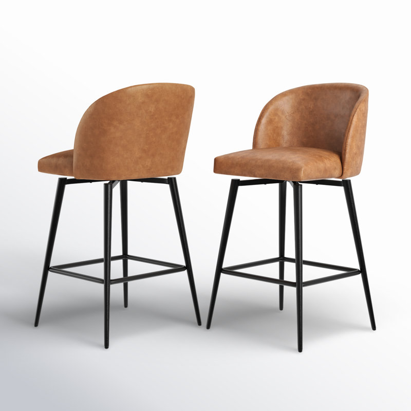 Benedit Swivel Counter & Bar Stool, Counter Stool (27" Seat Height), Cognac Brown Pebbled Faux Leather