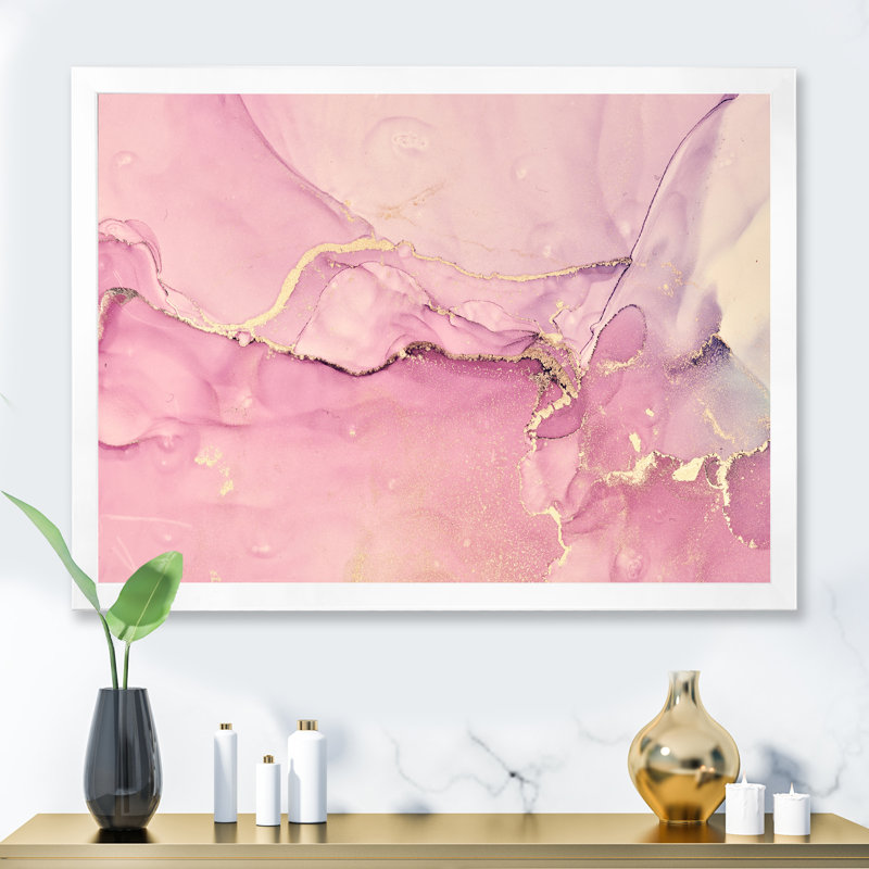 «Pink Marble Waves II», peinture sur toile, H 24 po x l 32 po x P 1 po, Cadre photo blanc