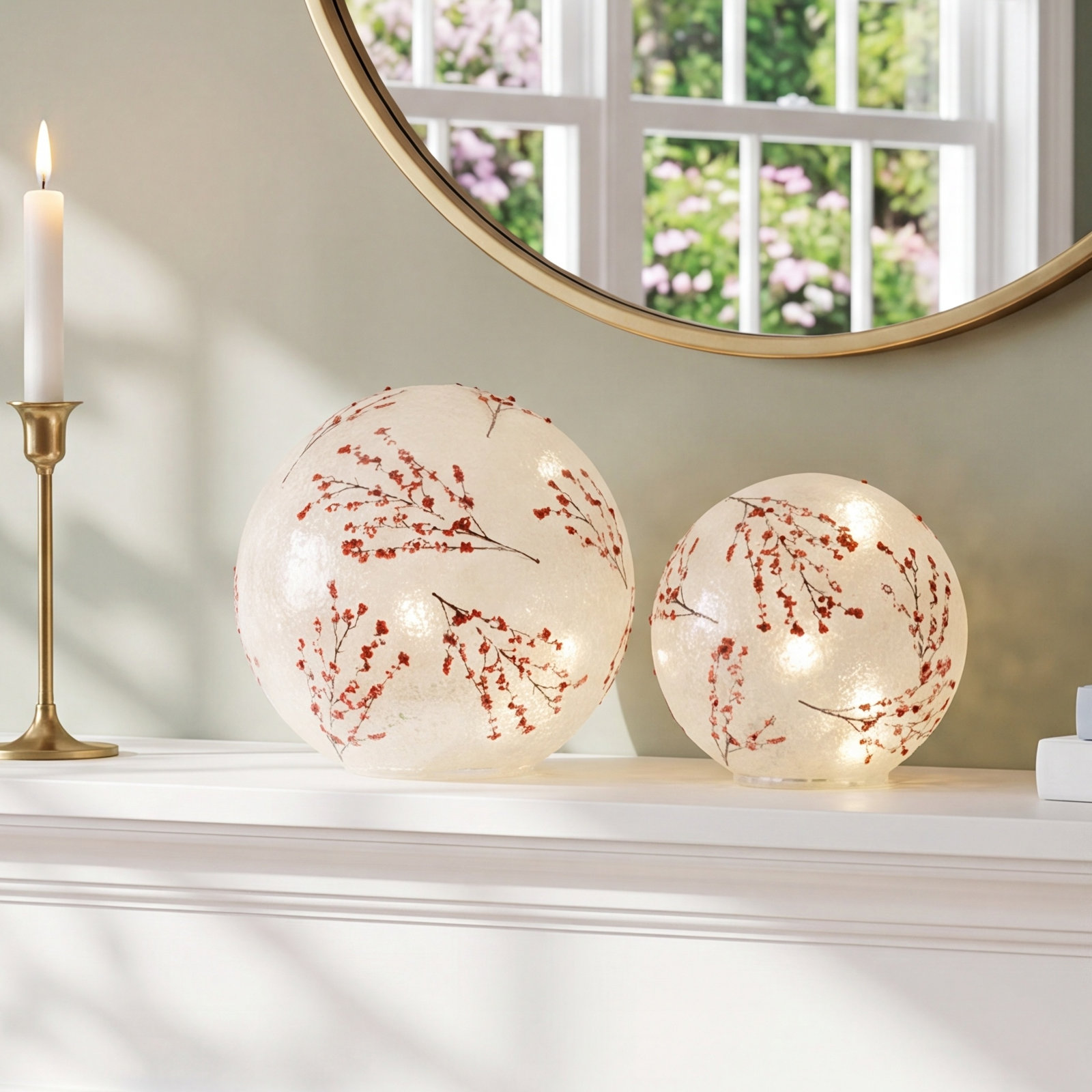 2-Piece Lighted Frosted Berry Globe Set