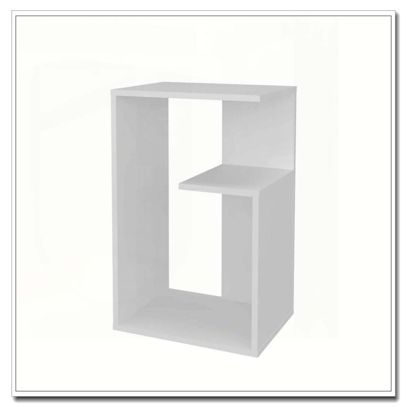 Table d'appoint blanche en mélamine avec rangement ouvert, Blanc