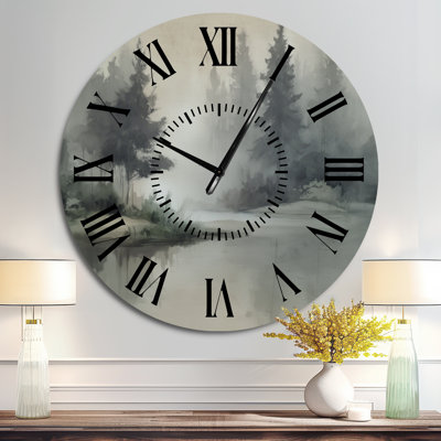  Pine Trees Mist Lake Morning - Landscape Metal Wall Clock