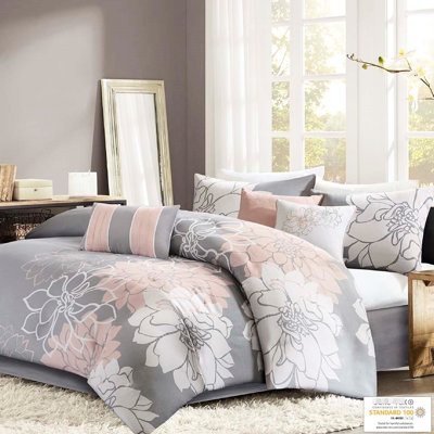 Printed Cotton Comforter Twin/twin Xl - Charming Floral Print, , Bed Skirt, 2 Shams, 3 Decorative Accent Pillows Collection Filling, Stunning Floral, Ornamental With Embroidery For A Sophisticated