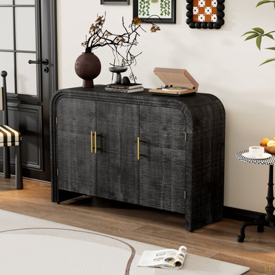 Retro Minimalist Curved Sideboard With Gold Handles And Adjustable Dividers For Living Room Or Dining Room by Gracie Oaks