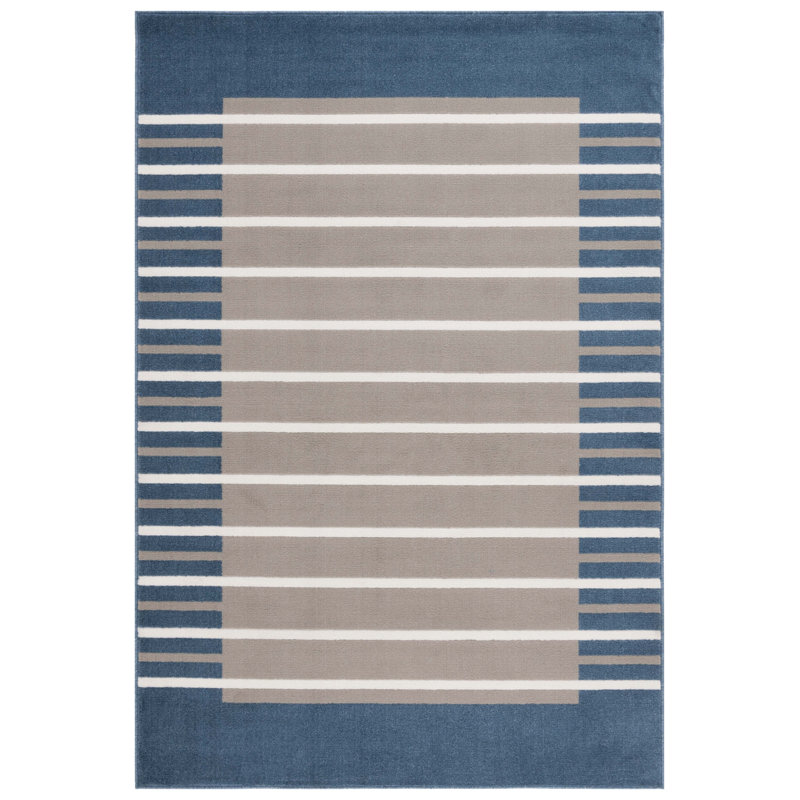 Tapis bleu / beige en polypropylène tissé à la machine Bedoya, Tapis de couloir 2 pi 2 po x 8 pi