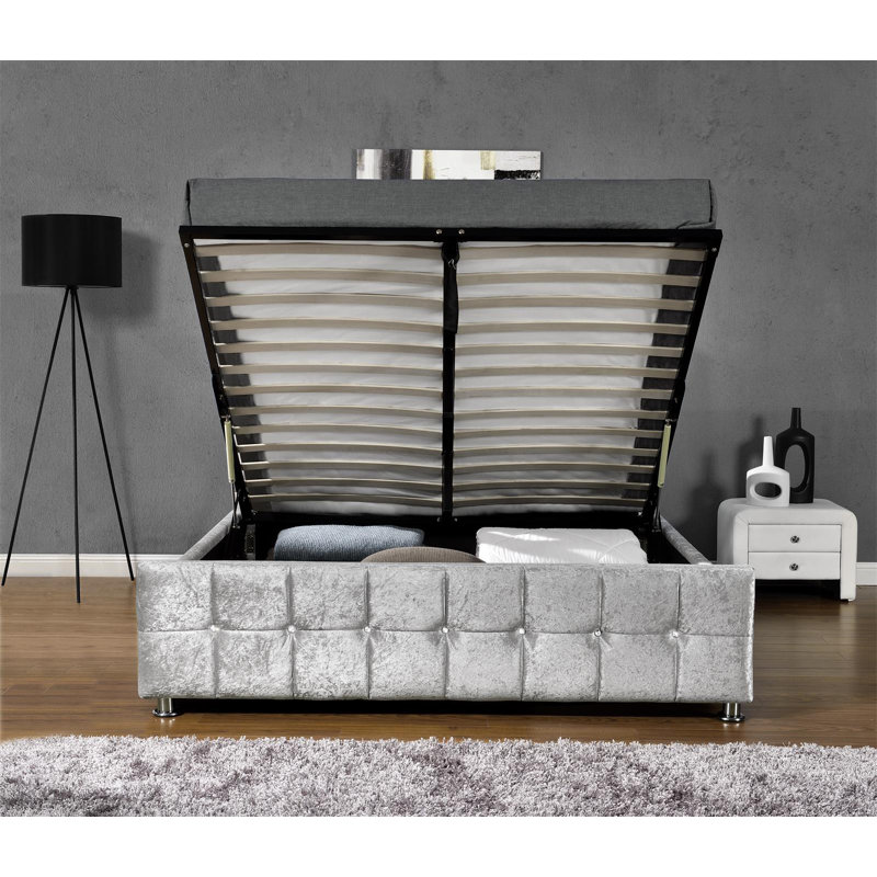 Eliana Upholstered Ottoman Storage Bed, Kingsize (5'), Velvet Silver